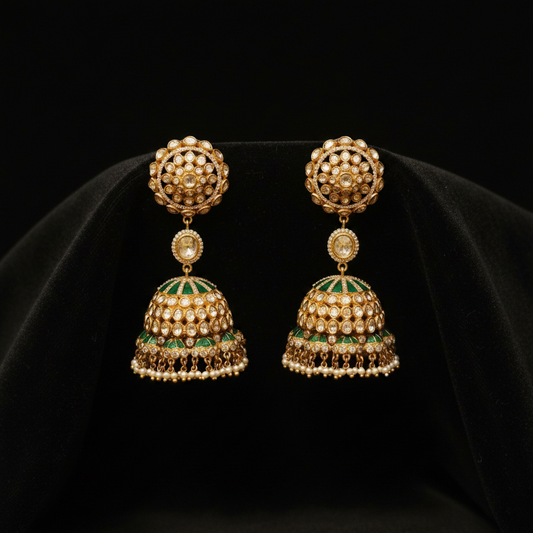 Polki Jhumka 925 Silver Jewelry Silver Earrings -SHABURIS