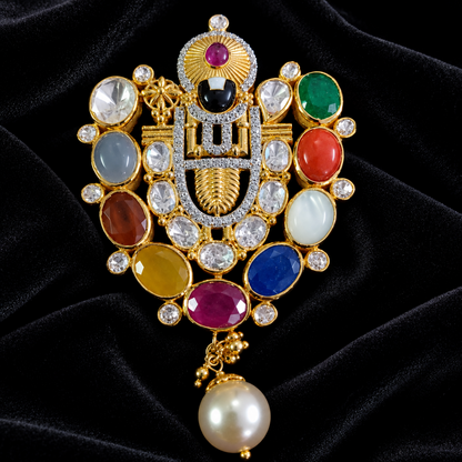 Bollywood Jewelry,Pure Silver Jewellery,Navaratan Balaji Pendent,Big Indian studs,Indian Bridal,Indian Wedding Jewelry-NIHIRA-SHABURIS