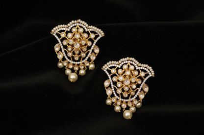 Polki Studs Polki Earrings Cocktail Earrings Diamond Studs Diamond Earrings Simple Studs Pearl Studs 925 Silver Earrings Silver Jewelry - SHABURIS