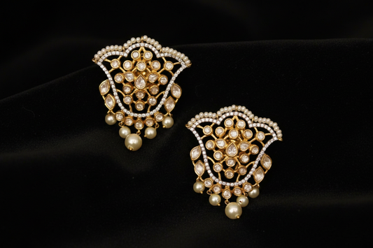 Polki Studs Polki Earrings Cocktail Earrings Diamond Studs Diamond Earrings Simple Studs Pearl Studs 925 Silver Earrings Silver Jewelry - SHABURIS
