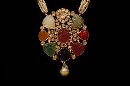 Navaratan necklace,emerald string,ruby kundan,pendent necklace,statement jewelry,indian jewelry,bridal jewelry,Traditional jewelry