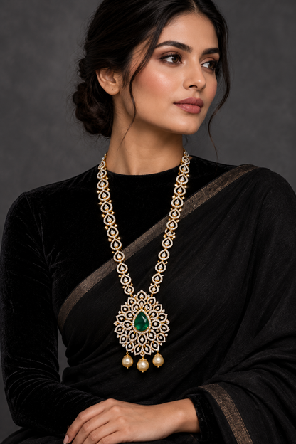 Swarovski pendant,swarovski chain,sabyasachi jewelry inspired Traditional indian Jewelery,Polki haram,Pure silver jewelry-NIHIRA