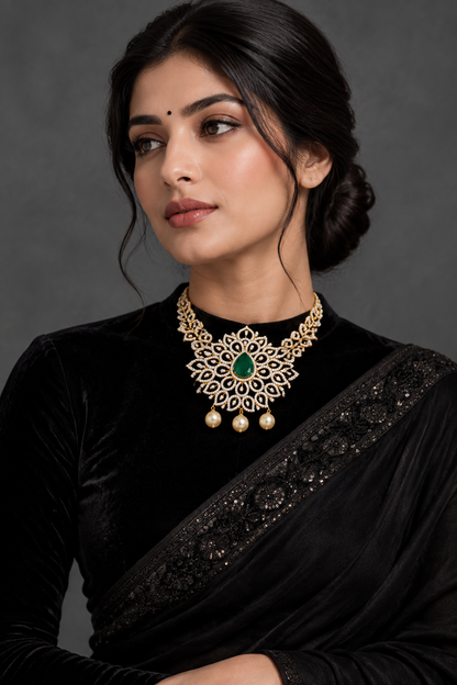 Swarovski pendant,swarovski chain,sabyasachi jewelry inspired Traditional indian Jewelery,Polki haram,Pure silver jewelry-NIHIRA