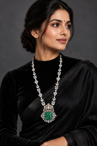 Latest Indian Jewelry,South Indian Jewellery,Pure silver diamond pendent,Swaroski Pendent,Indian Wedding Jewelry -NIHIRA-SHABURIS