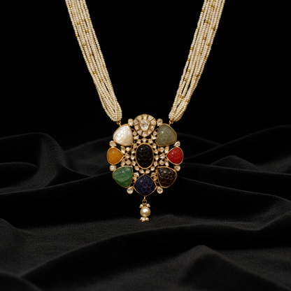 Navaratan necklace,emerald string,ruby kundan,pendent necklace,statement jewelry,indian jewelry,bridal jewelry,Traditional jewelry