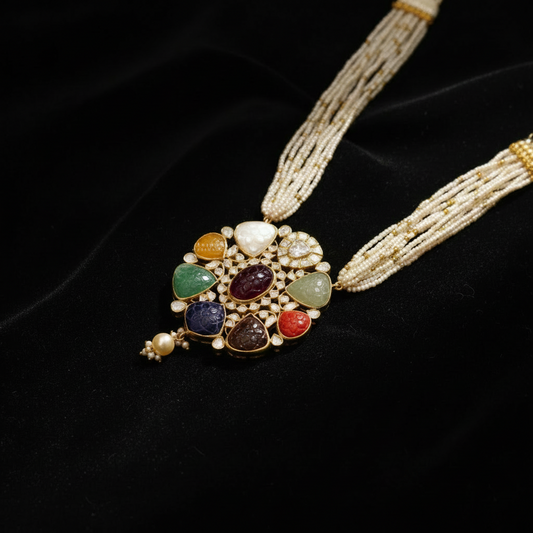 Navaratan necklace,emerald string,ruby kundan,pendent necklace,statement jewelry,indian jewelry,bridal jewelry,Traditional jewelry