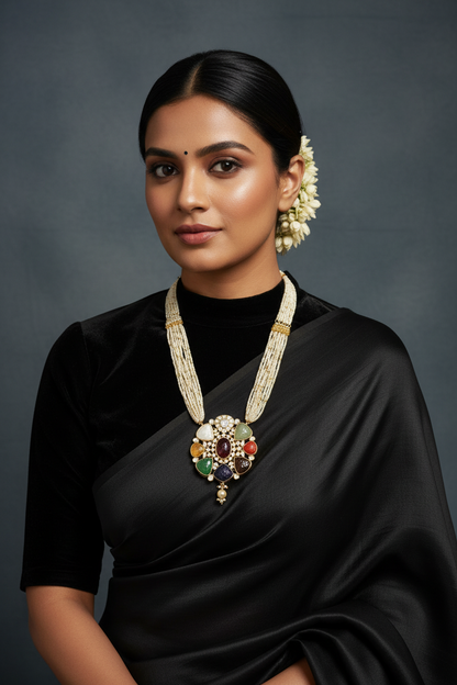 Navaratan necklace,emerald string,ruby kundan,pendent necklace,statement jewelry,indian jewelry,bridal jewelry,Traditional jewelry
