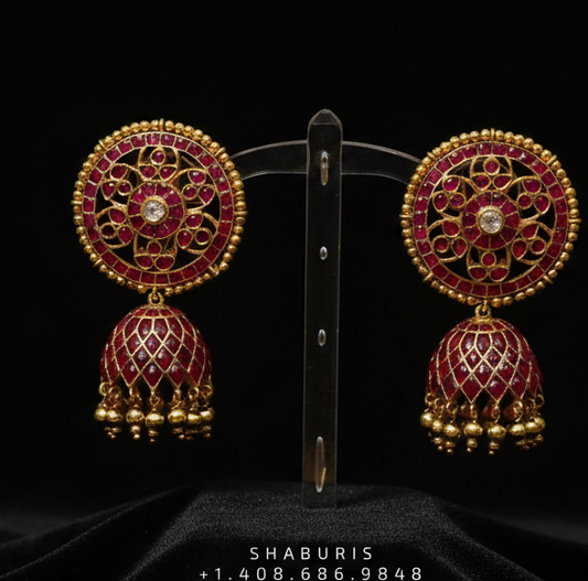 Ruby Earrings Polki Jhunkas Polki Earrings 925 Silver Jewelry Silver Earrings - SHABURIS