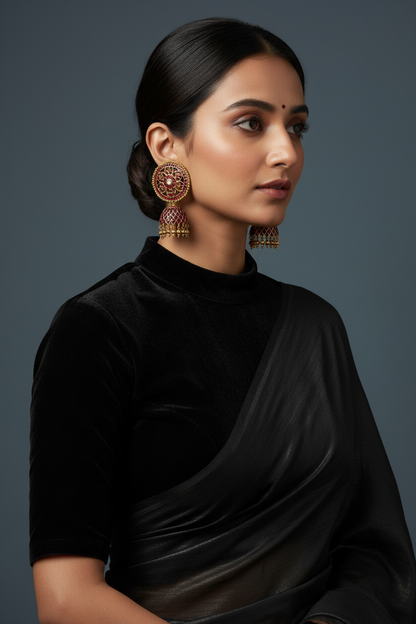 Ruby Earrings Polki Jhunkas Polki Earrings 925 Silver Jewelry Silver Earrings - SHABURIS