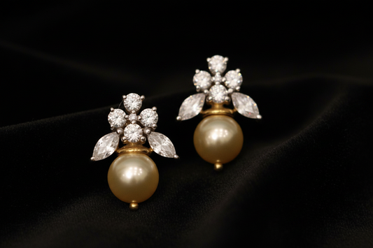 Diamond Studs Pearl Studs 925 Silver Earrings Silver Jewelry - SHABURIS