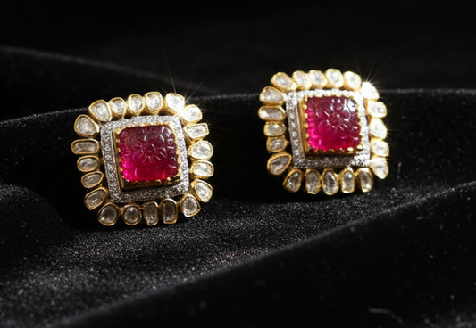Ruby stud,polki stud,polki diamond jewelry in silver,big studs,indian jewelry,statement jewelry-SHABURIS