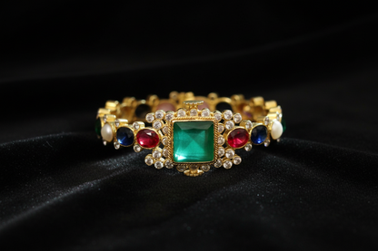 Navaratan bangle,Pure Silver Jewellery Indian ,Moissanite Bangles,Indian Bangles,Navatan Bangles,Multi Color Stone Jewelry,Polki Bangle