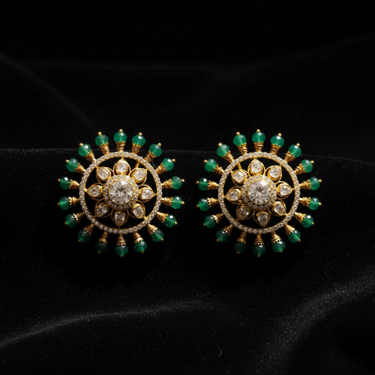 Polki studs Polki Earrings Emerald Earrings 925 Silver Earrings Silver Jewelry - SHABURIS
