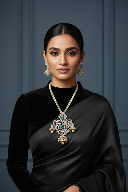 Swarovski pendant,swarovski chain,sabyasachi jewelry inspired Traditional indian Jewelery,Polki haram,Pure silver jewelry-NIHIRA
