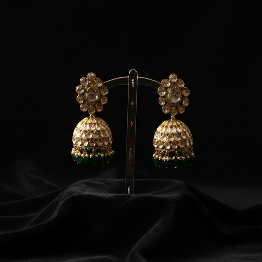 Diamond Jhumkas Chandbalis Polki Earrings Diamond Earrings Emerald Earrings 925 Silver Jewelry Silver Earrings - SHABURIS