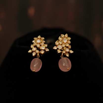 Polki Earrings Big Studs Pink Saphire Earrings Diamond Earrings 925 Silver Jewelry Silver Earrings - SHABURIS