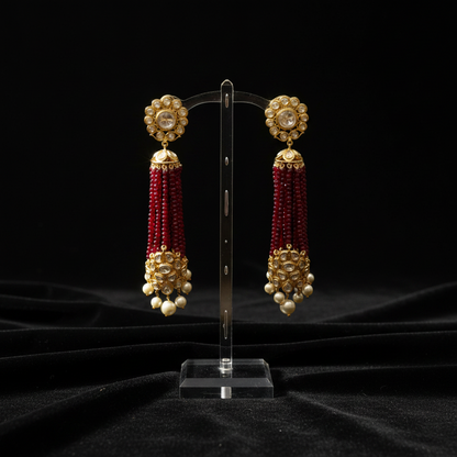 Tassel earrings,swarovski pearls,sabyasachi jewelry inspired Traditional indian Jewelery,Polki earrings,Pure silver jewelry-NIHIRA