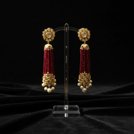 Tassel earrings,swarovski pearls,sabyasachi jewelry inspired Traditional indian Jewelery,Polki earrings,Pure silver jewelry-NIHIRA