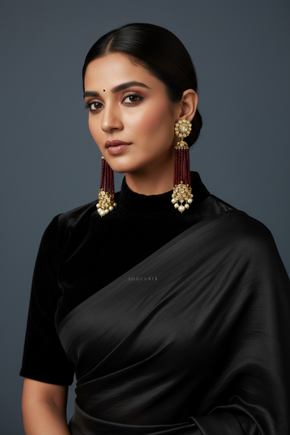 Tassel earrings,swarovski pearls,sabyasachi jewelry inspired Traditional indian Jewelery,Polki earrings,Pure silver jewelry-NIHIRA