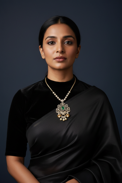 Swarovski pendant,swarovski chain,sabyasachi jewelry inspired Traditional indian Jewelery,Polki haram,Pure silver jewelry-NIHIRA