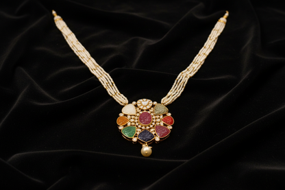 Navaratan necklace,emerald string,ruby kundan,pendent necklace,statement jewelry,indian jewelry,bridal jewelry,Traditional jewelry
