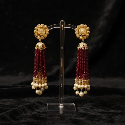 Tassel earrings,swarovski pearls,sabyasachi jewelry inspired Traditional indian Jewelery,Polki earrings,Pure silver jewelry-NIHIRA