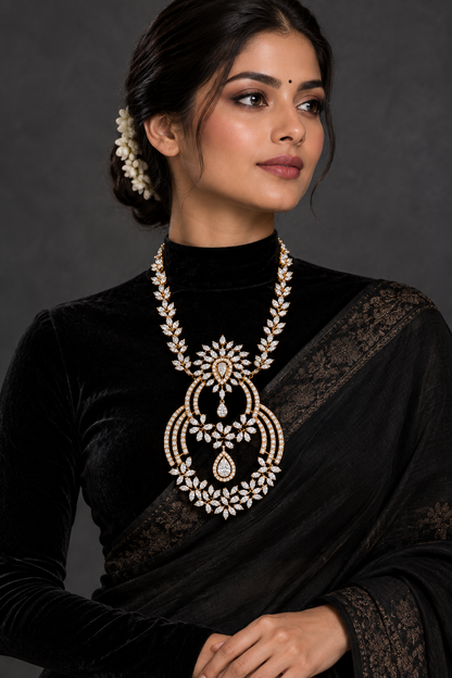 Diamond Pendant indian,South Indian jewelry,Pure silver diamond pendent,swarovski Pendent,Indian Wedding Jewelry -NIHIRA-SHABURIS