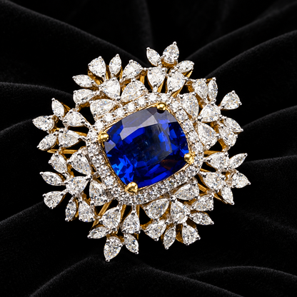 Diamond pendant blue saphire pendant indian diamond pendant diamond jewelry pure silver jewelry indian statement jewelry - SHABURIS