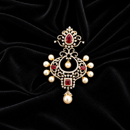 Diamond Pendant indian,South Indian jewelry,Pure silver diamond pendent,swarovski Pendent,Indian Wedding Jewelry -NIHIRA-SHABURIS