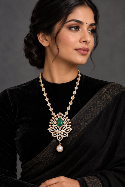 Diamond Pendant indian,South Indian jewelry,Pure silver diamond pendent,swarovski Pendent,Indian Wedding Jewelry -NIHIRA-SHABURIS
