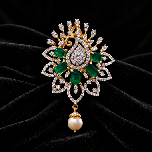 Diamond pendant pure silver jewelry indian jewelry emerald pearl pendant simple jewelry gift jewelry set - SHABURIS