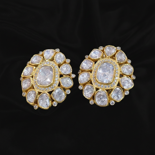 Polki Studs Polki Earrings Cocktail Earrings Diamond Studs Diamond Earrings Simple Studs Pearl Studs 925 Silver Earrings Silver Jewelry - SHABURIS