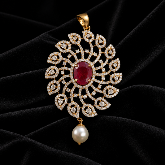 Diamond Pendant indian,South Indian jewelry,Pure silver diamond pendent,swarovski Pendent,Indian Wedding Jewelry -NIHIRA-SHABURIS