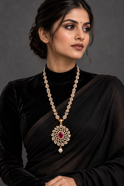 Diamond Pendant indian,South Indian jewelry,Pure silver diamond pendent,swarovski Pendent,Indian Wedding Jewelry -NIHIRA-SHABURIS
