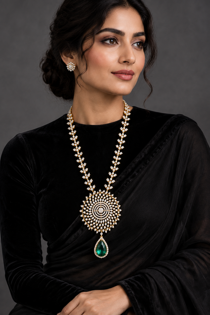 Diamond Pendant indian,South Indian jewelry,Pure silver diamond pendent,swarovski Pendent,Indian Wedding Jewelry -NIHIRA-SHABURIS