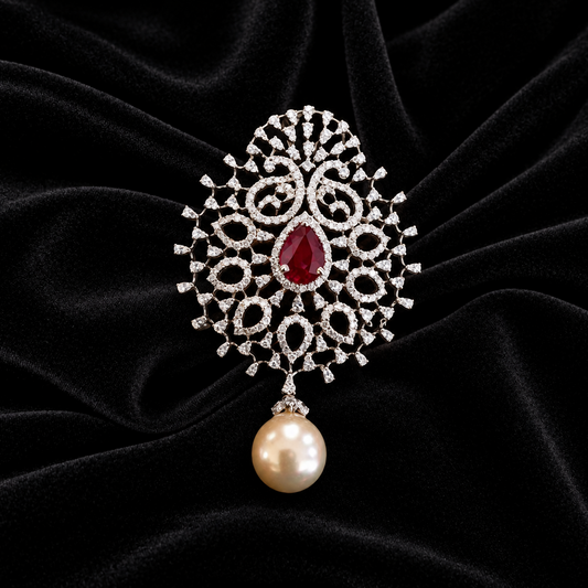 Diamond Pendant indian,South Indian jewelry,Pure silver diamond pendent,swarovski Pendent,Indian Wedding Jewelry -NIHIRA-SHABURIS