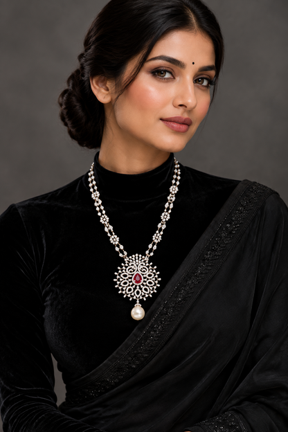 Diamond Pendant indian,South Indian jewelry,Pure silver diamond pendent,swarovski Pendent,Indian Wedding Jewelry -NIHIRA-SHABURIS