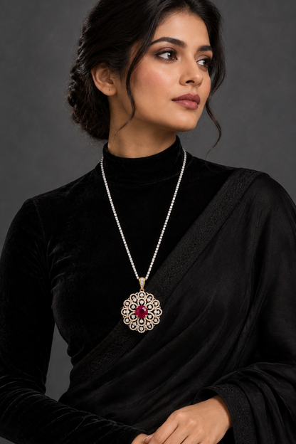 Diamond Pendant indian,South Indian jewelry,Pure silver diamond pendent,swarovski Pendent,Indian Wedding Jewelry -NIHIRA-SHABURIS