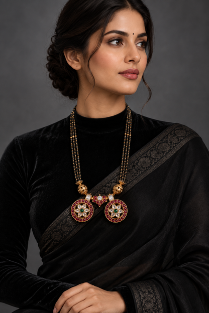 Latest Indian Jewelry,Pure Silver Jewellery Indian ,black bead chain,indian mangalsutra,Indian Bridal,Indian Wedding Jewelry-NIHIRA-SHABURIS