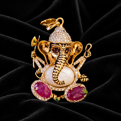 Bollywood Jewelry,Pure Silver Jewellery,Navaratan Ganesh Pendent,Big Indian studs,Indian Bridal,Indian Wedding Jewelry-NIHIRA-SHABURIS
