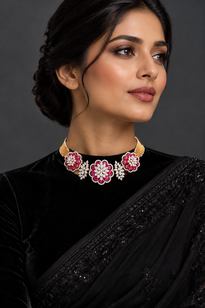 Ruby choker diamond Necklace,small Indian Necklace,Indian Bridal,Indian Jewelry sets kids jewelry NIHIRA-SHABURIS