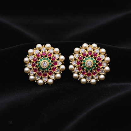 Polki Studs Polki Earrings Cocktail Earrings Diamond Studs Diamond Earrings Simple Studs Pearl Studs 925 Silver Earrings Silver Jewelry - SHABURIS