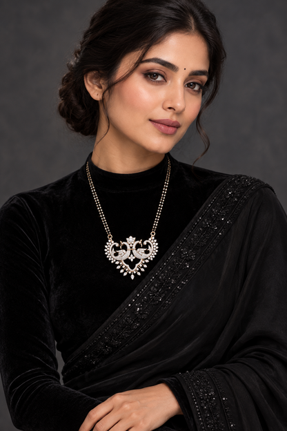 Black diamonds necklace,South Indian Jewelry,Pure silver Mangalsutra pendent,Nallapusalu Pendent,Indian Wedding Jewelry -NIHIRA-SHABURIS