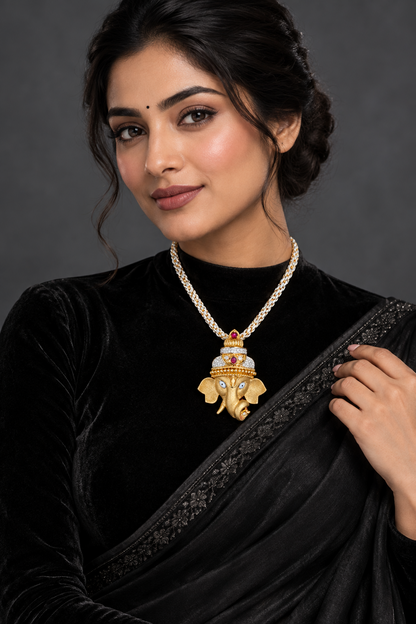 Sterling silver ganesha pendant temple jewelry diamond jewelry look a like gold jewelry designs india office wear jewelry  -SHABURIS