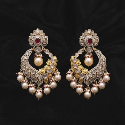 Polki Studs Polki Earrings Cocktail Earrings Diamond Studs Diamond Earrings Simple Studs Pearl Studs 925 Silver Earrings Silver Jewelry - SHABURIS