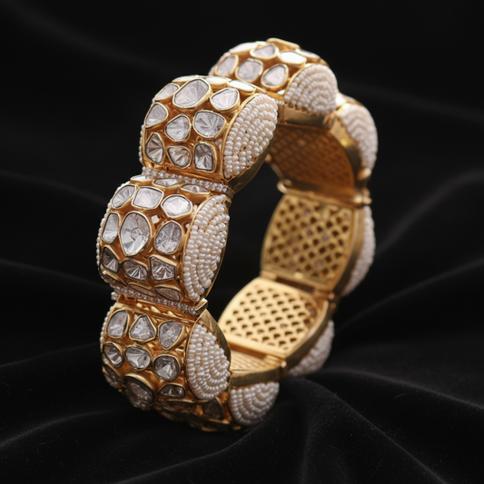 Polki bangle Pure Silver jewelry Indian ,diamond bangles ,Indian gold jewelry designs diamond jewelry look a like  - SHABURIS