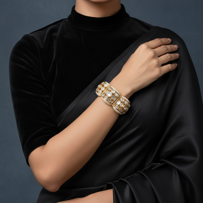 Polki bangle Pure Silver jewelry Indian ,diamond bangles ,Indian gold jewelry designs diamond jewelry look a like  - SHABURIS
