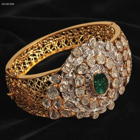 Polki bangle Pure Silver jewelry Indian ,diamond bangles ,Indian gold jewelry designs diamond jewelry look a like  - SHABURIS