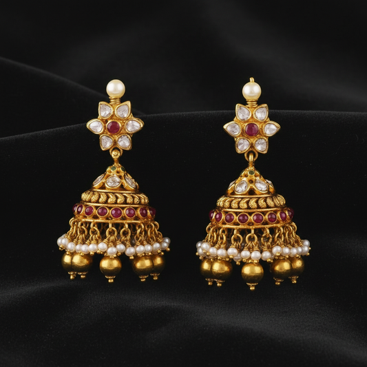 Polki Studs Polki Earrings Cocktail Earrings Diamond Studs Diamond Earrings Simple Studs Pearl Studs 925 Silver Earrings Silver Jewelry - SHABURIS