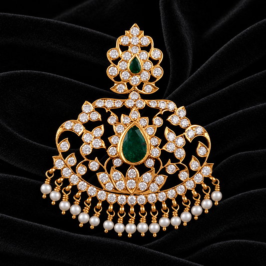 Latest Indian Jewelry,South Indian Jewellery,Pure silver diamond pendent,Swaroski Pendent,Indian Wedding Jewelry -NIHIRA-SHABURIS